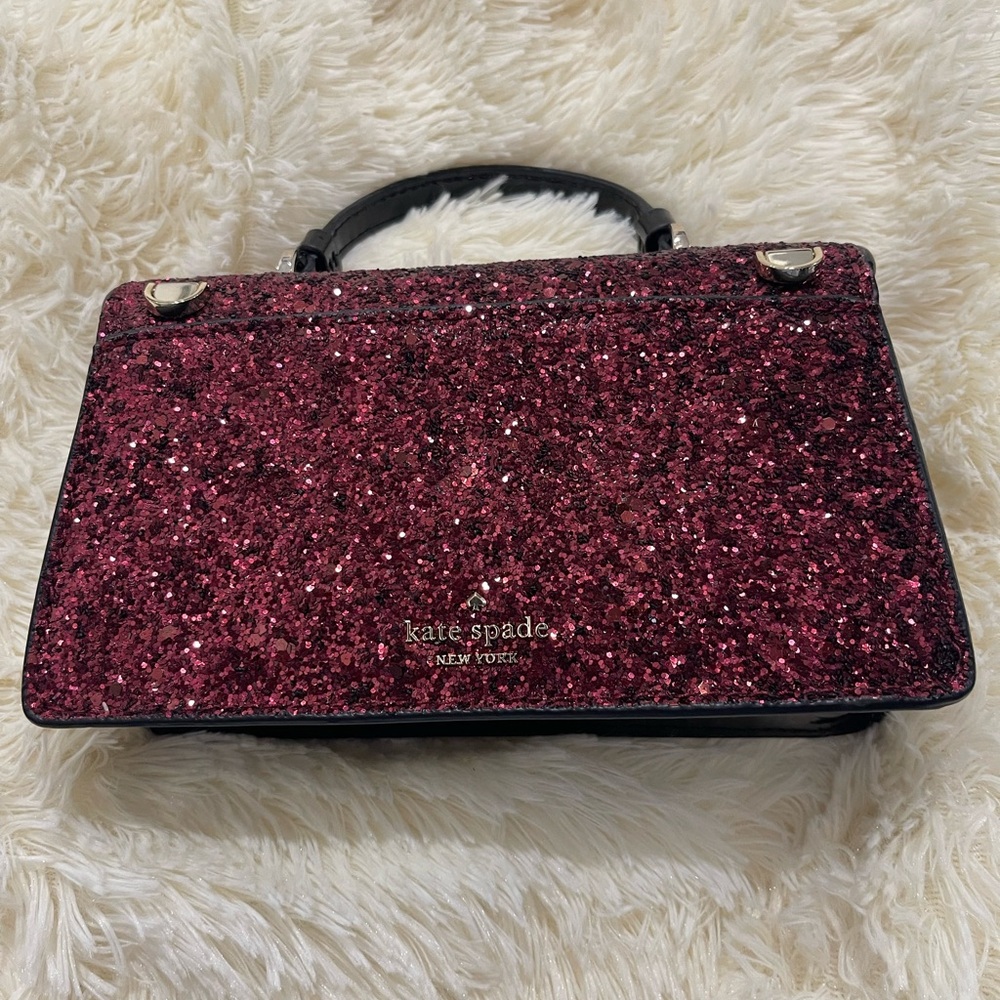 Kate Spade Burgundy Glitter Clutch with Floral Detail - Picture 5 of 6